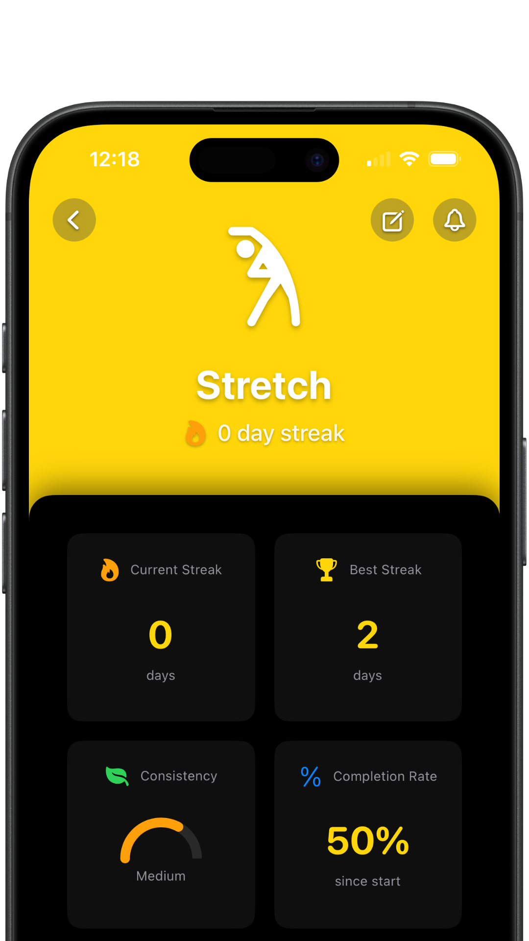 Streak tracking view showing achievement progress and calendar