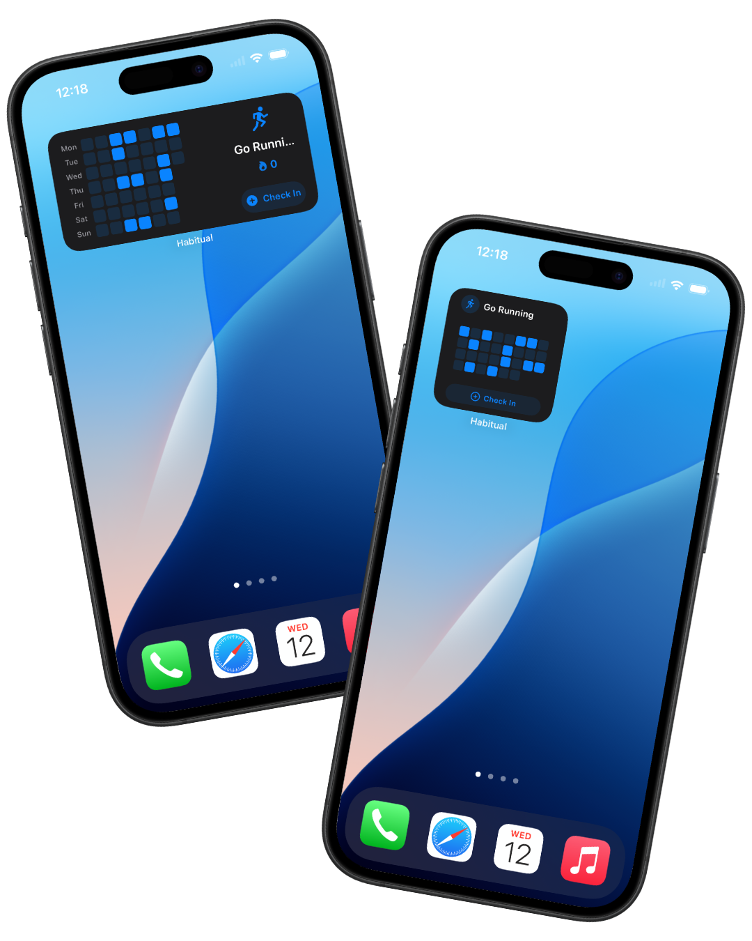 iOS home screen showing Habitual widgets